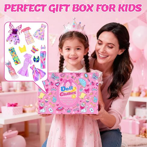 BYMORE 12 Set Doll Clothes Kit, Include Fashion Dresses, Floral Dresses, Sequins Dresses, Evening Party Dresses, Fairy Dresses with Wings, Tops and Pants in Gift Box for 11"-12" Dolls in Saudi Arabia