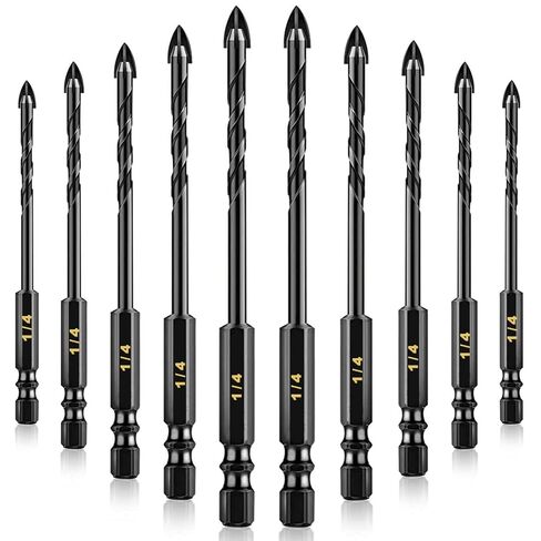 AVERZELLA 10 Piece Carbide Drill Bits 1/4",Masonry Drill Bit Set 1/4 inch with Hex Handle,Diamond Drill Bits for Ceramic, Brick, Glass, Plastic,Pots,Wood,Porcelain etc in Kuwait