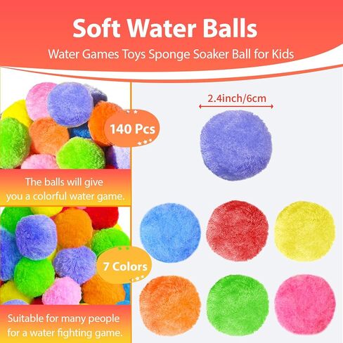 140 Pcs Reusable Water Splash Balls,2.4 Inch Colorful Water Ball with a Mesh Bag for Kids,Pool Party,Lawn,Beach,Outdoor Game Activities in Saudi Arabia