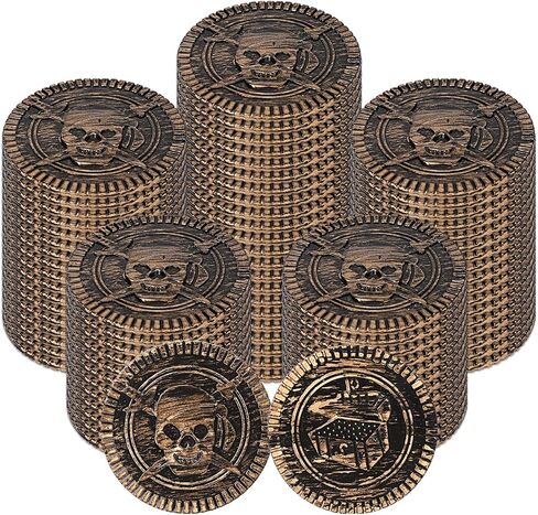 100 Pieces Plastic Pirate Gold Coins Set, Brown - Play Treasure Gold Coins for Pirate Themed Party, St. Patrick's Day, Treasure Hunt Game, Halloween and Christmas Decorations… in Saudi Arabia