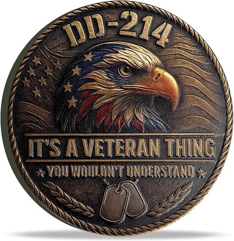 DD-214 Veteran Challenge Coin - It's A Veteran Thing Commemorative Military Medallion with American Eagle & Flag - Brotherhood of Service for Men, US Military Retirees in Saudi Arabia