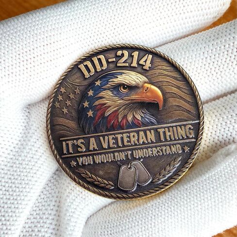 DD-214 Veteran Challenge Coin - It's A Veteran Thing Commemorative Military Medallion with American Eagle & Flag - Brotherhood of Service for Men, US Military Retirees in Saudi Arabia