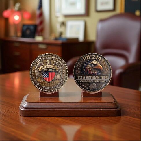 DD-214 Veteran Challenge Coin - It's A Veteran Thing Commemorative Military Medallion with American Eagle & Flag - Brotherhood of Service for Men, US Military Retirees in Saudi Arabia