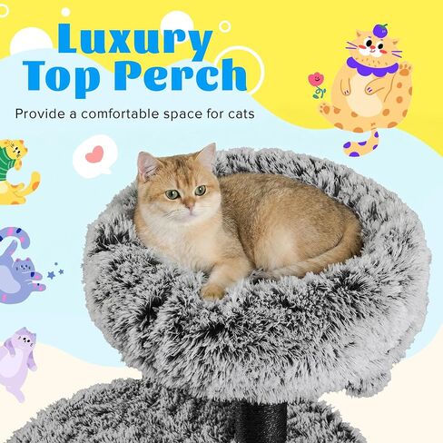 SHA CERLIN 61.5in Cat Tree Tower, Multi-Level Activity Center with Cozy Perch, Star-Shaped Platform, Moon Jumping Board, Sisal Scratching Posts, Hanging Toy Balls for Indoor Feline, Black and White in Kuwait