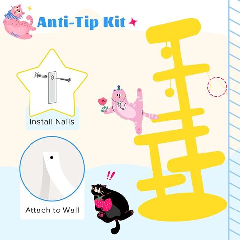 SHA CERLIN 61.5in Cat Tree Tower, Multi-Level Activity Center with Cozy Perch, Star-Shaped Platform, Moon Jumping Board, Sisal Scratching Posts, Hanging Toy Balls for Indoor Feline, Black and White in Kuwait