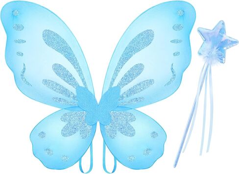 VEKDA Fairy Wings Butterfly Costume for Girls Butterfly Wings with Star Fairy Wand Birthday Halloween Cosplay Dress Up in Saudi Arabia