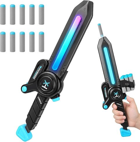 3-in-1 Light Up Sword for Kids, Foam Dart Blaster & Stand in Kuwait