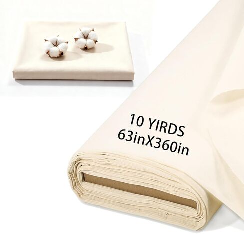 10 Yards 100% Cotton Unbleached Muslin Fabric, 63 Inch X 10Yards by The Yard, Medium & Light Weight Draping Fabrics Suitable for Sewing, Embroidery, Garments, Apparel Cloth and Crafts Material-Natural in Saudi Arabia