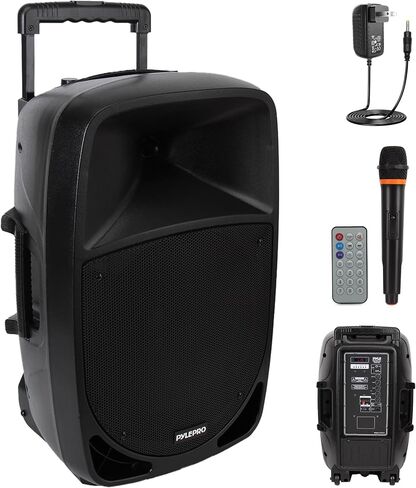 Pyle 1200W Portable Bluetooth PA Speaker - 12’’ Subwoofer, LED Battery Indicator Lights W/Built-In Rechargeable Battery, MP3/USB/SD Card Reader, and UHF Wireless Microphone - Pyle PSBT125A in Kuwait
