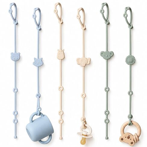 ROCCED Toy Straps for Baby 6pcs, Silicone High Chair Toys Straps Stroller Accessories Toddler Bottle Strap Car Seat Toys Baby Travel Essential Silicone Ivory+Sage+Blue in Kuwait
