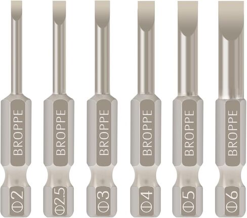 BROPPE 6 Pcs Slotted Screwdriver Bit Set Magnetic Flat Head Bits 2.0-6.0mm 1/4 Inch Hex Shank 2 Inch Long in Kuwait