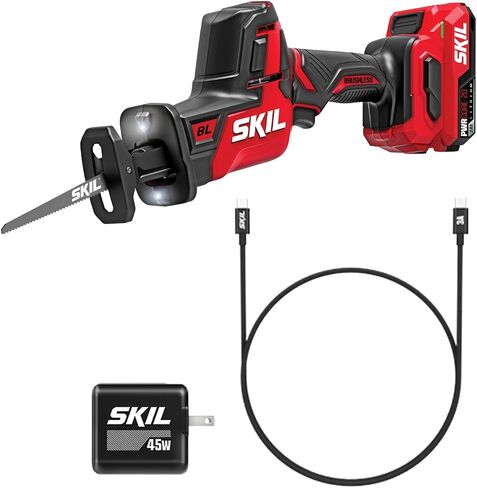 SKIL PWR CORE 20 Brushless 20V Compact Reciprocating Saw Includes 2.0Ah Lithium Battery and Auto PWR JUMP Charger - RS5825B-10 in Kuwait
