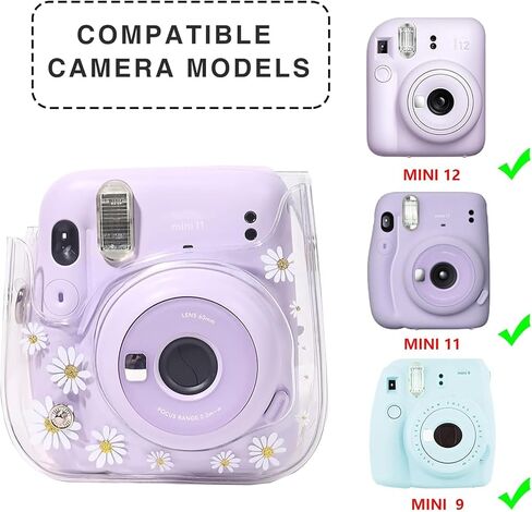 حافظة حماية WOGOZAN لكاميرا Fujifilm Instax Mini 11/9/8 الفورية - غطاء حقيبة جلدية فاخرة مع حزام قابل للإزالة والتعديل (ألوان مائية زرقاء وردية) in Kuwait