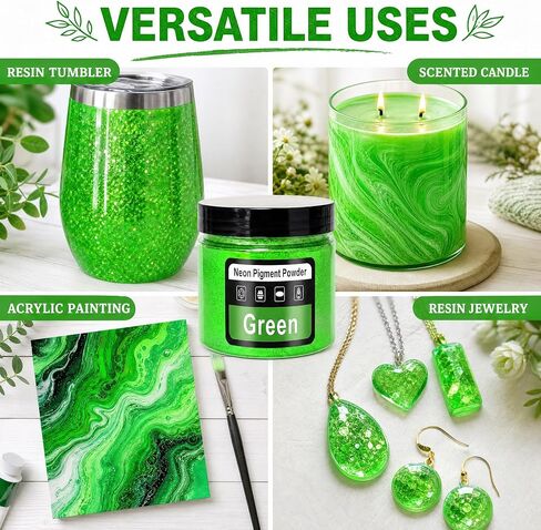 Green Neon Pigment Powder for Epoxy Resin - 50g Vibrant Fluorescent Resin Colorant, Professional Grade Non-Toxic Mica Powder for Nails, Slime, Soap Making, Painting and DIY Art Projects in Saudi Arabia