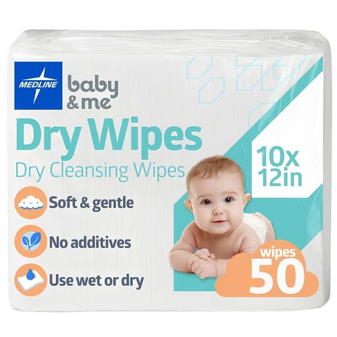 Medline Ultrasoft Disposable Dry Cleansing Cloths, Fragrance-Free, 10 x 13 inches, 50 per Bag, One Bag in Kuwait