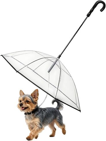 Enjoying Dog Umbrella for Small Dogs, Clear Dog Umbrella Leash, Rainproof Waterproof, Doggy Walking Rain Umbrella with Metal Leash, Small Puppy Outdoor Rain Gear in Kuwait