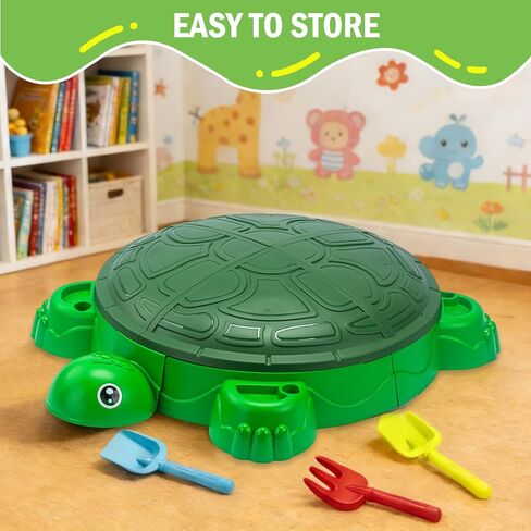 VROGTIK Turtle Sandbox with Lid & Beach Toys Set, 38" Kids Sandbox for Toddlers 3-8, Indoor Outdoor Sensory Play Sand Box with Cover, Summer Gift for Ages 3-8 in Kuwait