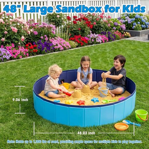 Kids Foldable Portable Sandbox, Large 48'' Sand Box for Outdoor Indoor Use in Kuwait