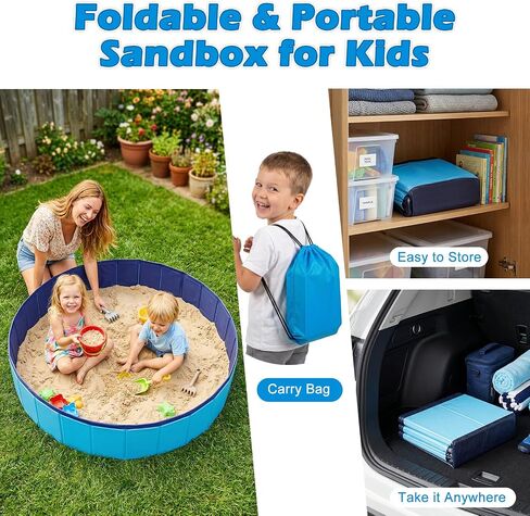 Kids Foldable Portable Sandbox, Large 48'' Sand Box for Outdoor Indoor Use in Kuwait