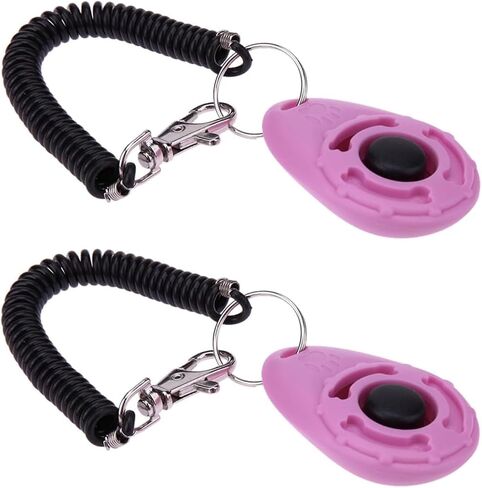 2Pcs Pink Dog Clicker for Training Easy to Use with Button Dog Training Accessories Strong and Long-Lasting, Training and Behavior Aids in Kuwait