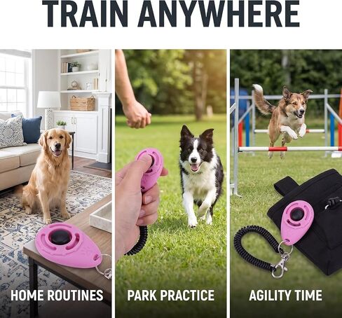 2Pcs Pink Dog Clicker for Training Easy to Use with Button Dog Training Accessories Strong and Long-Lasting, Training and Behavior Aids in Kuwait