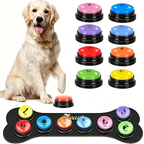 6 Pcs Dog Talking Button Set, Dog Buttons for Communication 30s Voice Recording Speaking Button Pet Speech Training Buzzers with 30 Scene Stickers and Waterproof Anti-Slip Mat for Animal Training in Kuwait