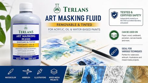 TERLANS Art Masking Fluid | 16.8 fl.oz. (500 ml) | Easy Removable & Tinted | for Acrylic- Oil- and Water-Based Paints in Kuwait