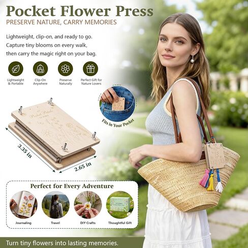 Suziko Pocket Flower Press Kit, Portable Mini Wooden Flower Press with10 Layers Drying Boards & Papers in Kuwait