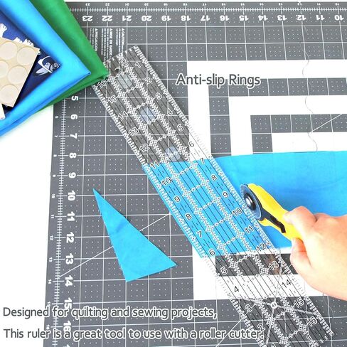 Acrylic Quilters Ruler,Sewing Ruler,3-Inch by 17-Inch, Non Slip Rings 15 Pieces for Quilting and Sewing (Clear) in Kuwait