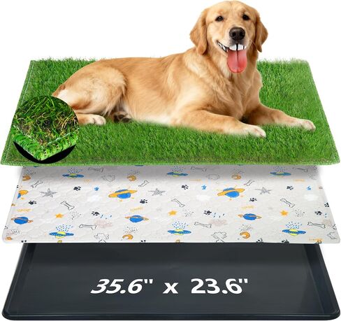 Reusable Dog Loo System with Artificial Grass Turf&Pee Pads&Tray, for Puppy Potty Training is Portable&Easy to Clean,35x23in Large Dog Litter Box Toilet for Indoor/Outdoor use（Extra Large） in Kuwait