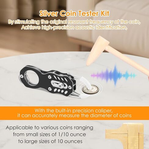 Silver Gold Coin Tester Kit, Portable Pocket Coin Tester Kit, Precious Metal Verifier, Coin Ping Testing Integrate Acoustic Magnetic and Dimensional Detection in Saudi Arabia