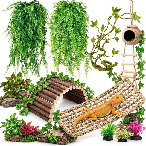 Reptile Plants for Bearded Dragon Tank Accessories, 13 PCS Reptile Decor in Kuwait