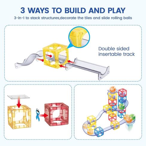 Hugeway 50Pcs Marble Run with Race Track Rolling Ball Set with Magnetic Brackets,Tiles and Marble Tracks,3-in-1 Building Blocks Kit,STEM Learning Toy Gift for Indoor Activity Boys Girls Aged 3+ Kids. in Kuwait