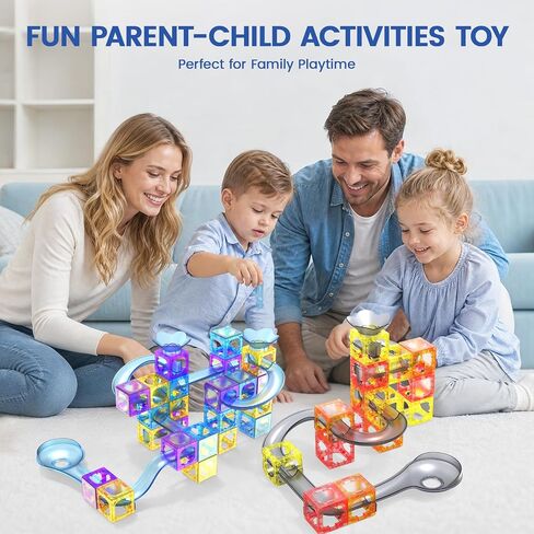Hugeway 50Pcs Marble Run with Race Track Rolling Ball Set with Magnetic Brackets,Tiles and Marble Tracks,3-in-1 Building Blocks Kit,STEM Learning Toy Gift for Indoor Activity Boys Girls Aged 3+ Kids. in Kuwait