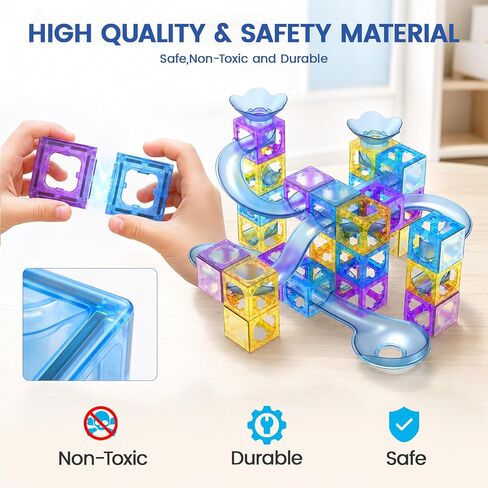 Hugeway 50Pcs Marble Run with Race Track Rolling Ball Set with Magnetic Brackets,Tiles and Marble Tracks,3-in-1 Building Blocks Kit,STEM Learning Toy Gift for Indoor Activity Boys Girls Aged 3+ Kids. in Kuwait