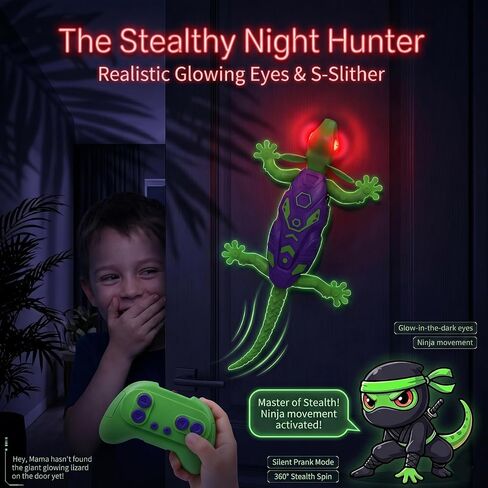Remote Control Wall Climbing Gecko - Gravity Defying RC Lizard Toy for Kids,Upgraded Suction Type-C Rechargeable 27-Min Playtime Realistic Prank Animal for Boys Girls Age 3-12 Birthday Gift in Saudi Arabia