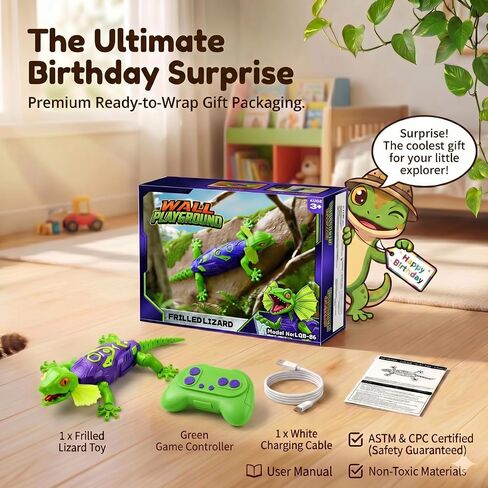 Remote Control Wall Climbing Gecko - Gravity Defying RC Lizard Toy for Kids,Upgraded Suction Type-C Rechargeable 27-Min Playtime Realistic Prank Animal for Boys Girls Age 3-12 Birthday Gift in Saudi Arabia