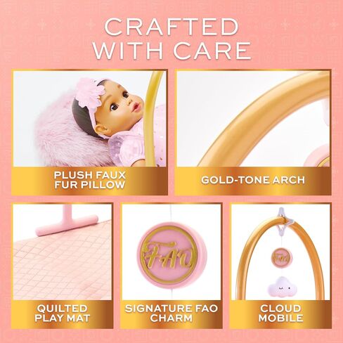 FAO Schwarz Baby Doll Crib & Play Mat with Mattress Pillow & Pretend Mobile in Kuwait