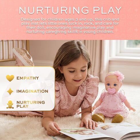 FAO Schwarz Baby Doll Crib & Play Mat with Mattress Pillow & Pretend Mobile in Kuwait