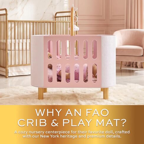 FAO Schwarz Baby Doll Crib & Play Mat with Mattress Pillow & Pretend Mobile in Kuwait