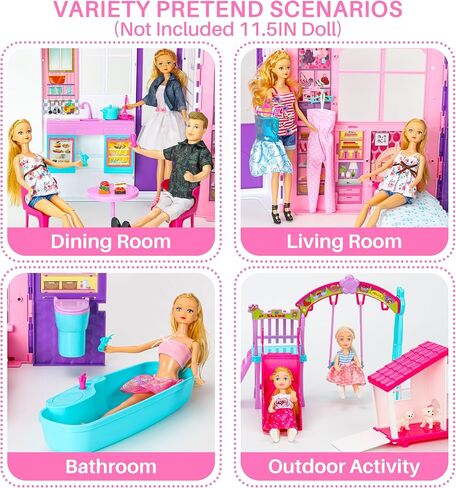 Style Shine Foldable 1-Story Dollhouse, Doll House Playset for Kid Age 3-10 in Kuwait