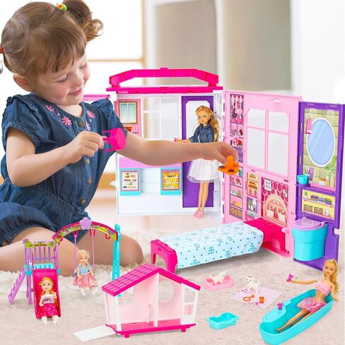Style Shine Foldable 1-Story Dollhouse, Doll House Playset for Kid Age 3-10 in Kuwait