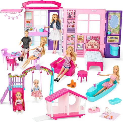 Style Shine Foldable 1-Story Dollhouse, Doll House Playset for Kid Age 3-10 in Kuwait