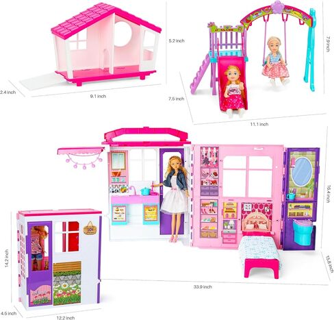 Style Shine Foldable 1-Story Dollhouse, Doll House Playset for Kid Age 3-10 in Kuwait