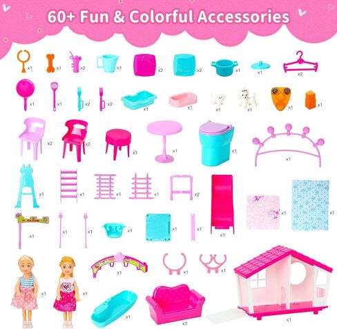 Style Shine Foldable 1-Story Dollhouse, Doll House Playset for Kid Age 3-10 in Kuwait