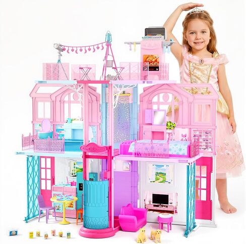 Style Shine Foldable 1-Story Dollhouse, Doll House Playset for Kid Age 3-10 in Kuwait