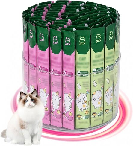 Lickable Cat Treats Organizer, Lazy Susan Acrylic Squeeze Up Cat Treats Storage Organizer with 4 Compartments, Wet Cat Food Storage Container for Kitchen Cabinet Pantry Shelf Countertop（Square） in Kuwait