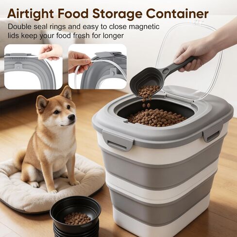 Rice Storage Container, 20 to 50Lbs Collapsible Airtight Rice Container, 30 Lbs Dog Food Storage Container with Wheels, Cup and Scoop, Food Dispenser Bin for Flour, Cereal, Flour, Cat, Bird, Pet in Saudi Arabia