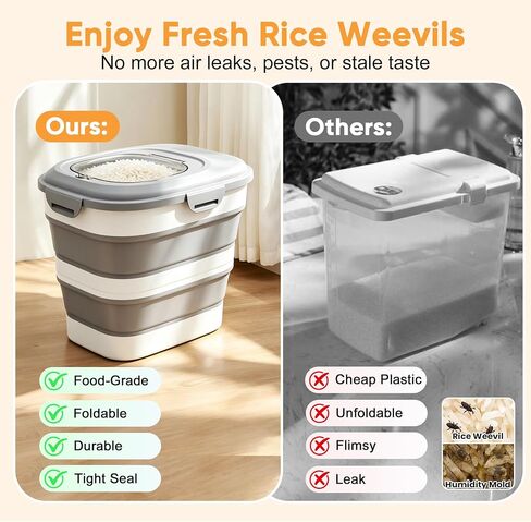 Rice Storage Container, 20 to 50Lbs Collapsible Airtight Rice Container, 30 Lbs Dog Food Storage Container with Wheels, Cup and Scoop, Food Dispenser Bin for Flour, Cereal, Flour, Cat, Bird, Pet in Saudi Arabia