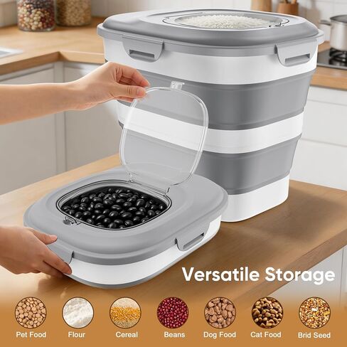 Rice Storage Container, 20 to 50Lbs Collapsible Airtight Rice Container, 30 Lbs Dog Food Storage Container with Wheels, Cup and Scoop, Food Dispenser Bin for Flour, Cereal, Flour, Cat, Bird, Pet in Saudi Arabia